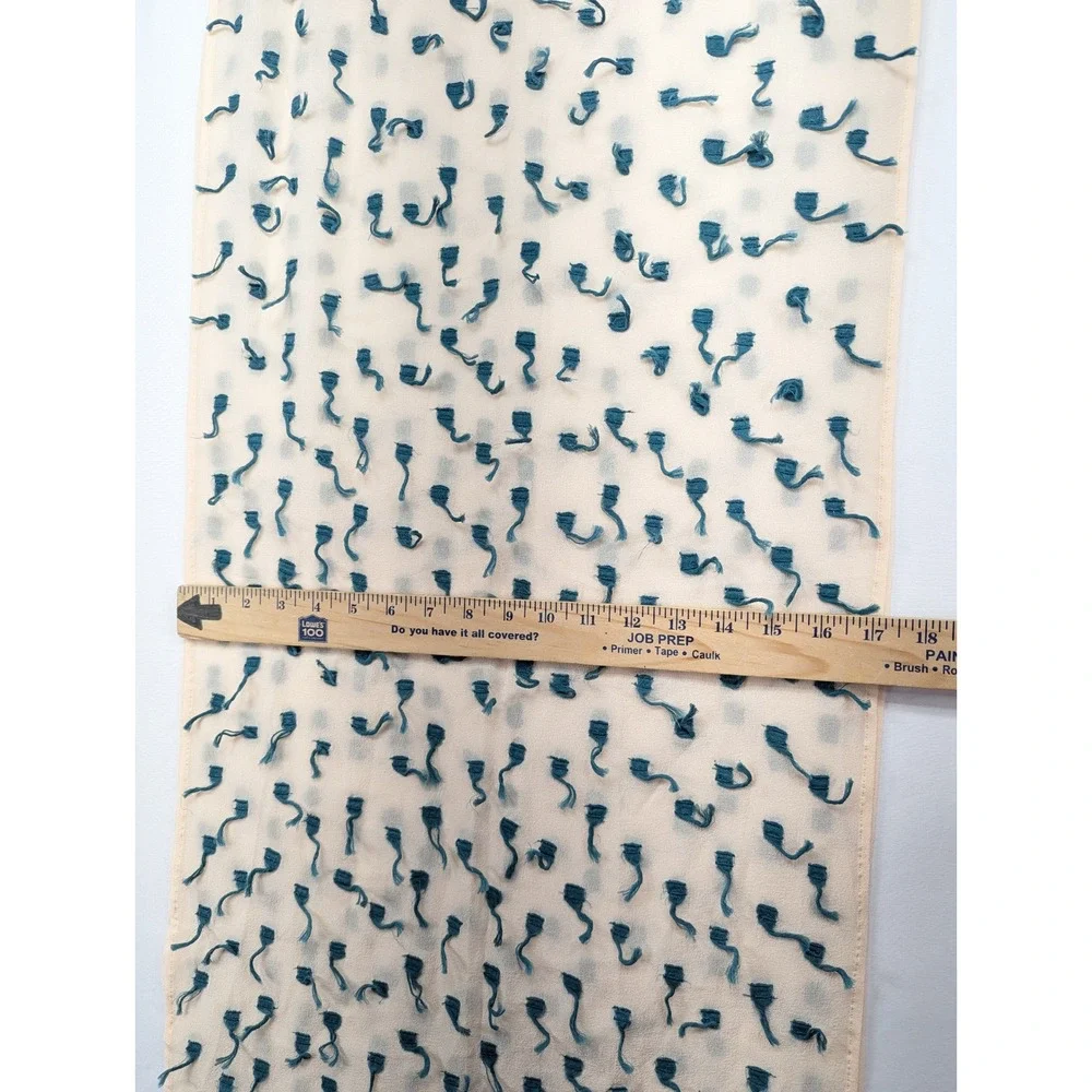 Biasa 100%‎ Silk Scarf Cream Teal Blue Tufted Fringe Textured 17
